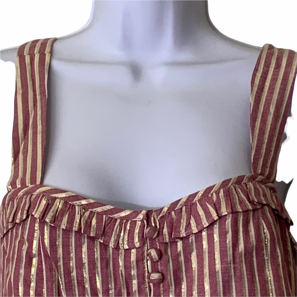 Tularosa x Revolve Crop Top Striped Golden Red Lined Square Neck - Picture 4 of 10